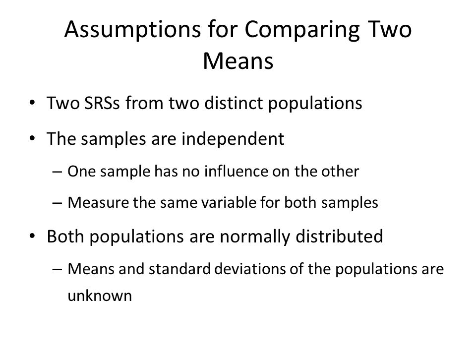 Assumptions for Comparing Two Means