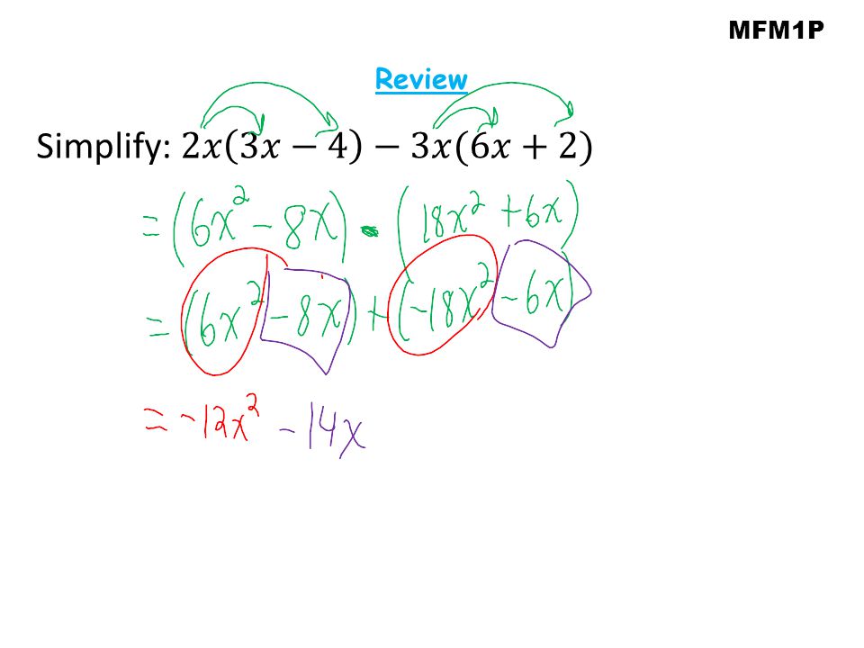 MFM1P Review Simplify: 2𝑥 3𝑥−4 −3𝑥(6𝑥+2)