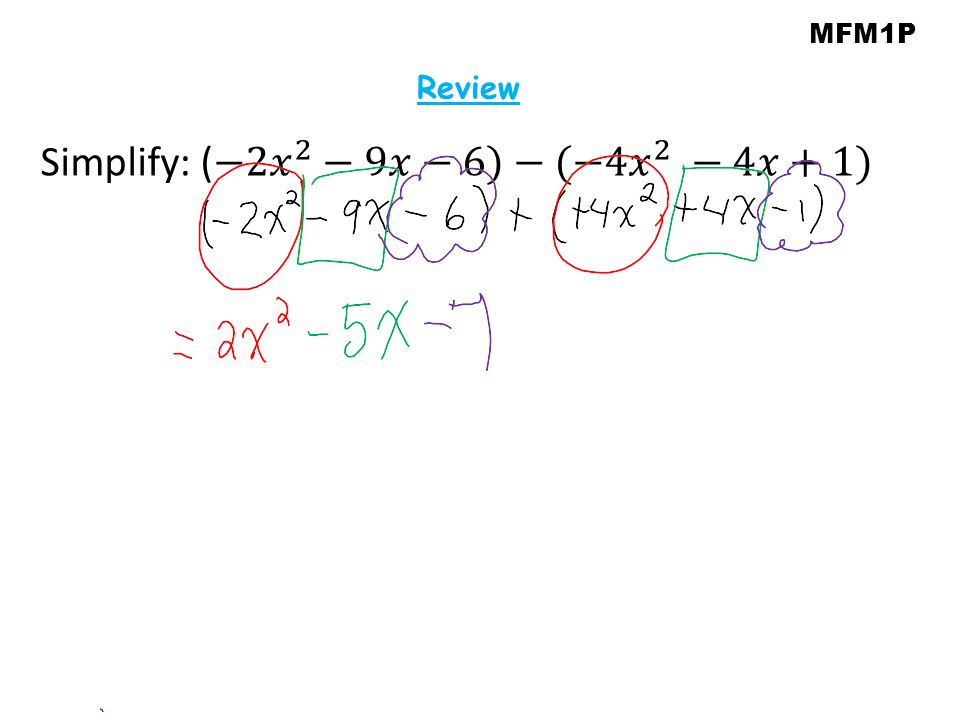 Simplify: (−2 𝑥 2 −9𝑥−6)−(−4 𝑥 2 −4𝑥+1)