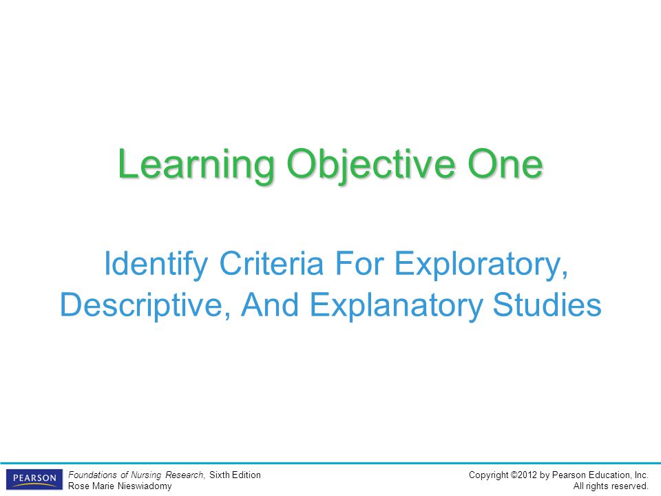 Learning Objective One Identify Criteria For Exploratory, Descriptive, And Explanatory Studies