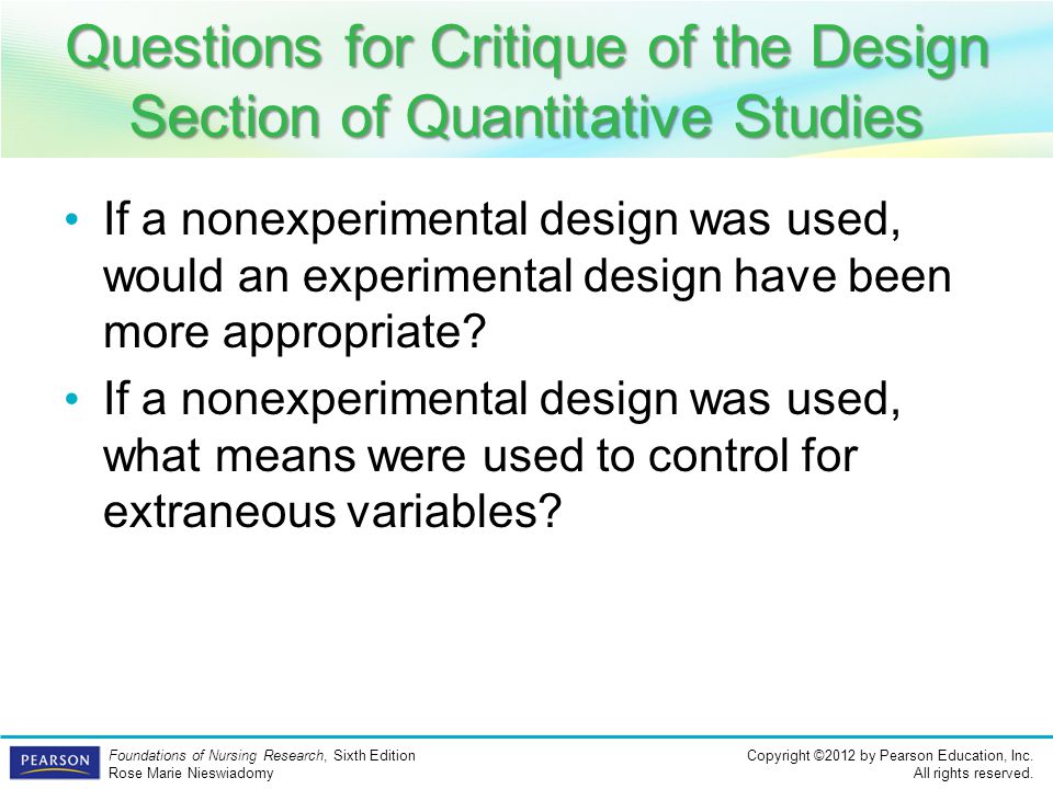 Questions for Critique of the Design Section of Quantitative Studies