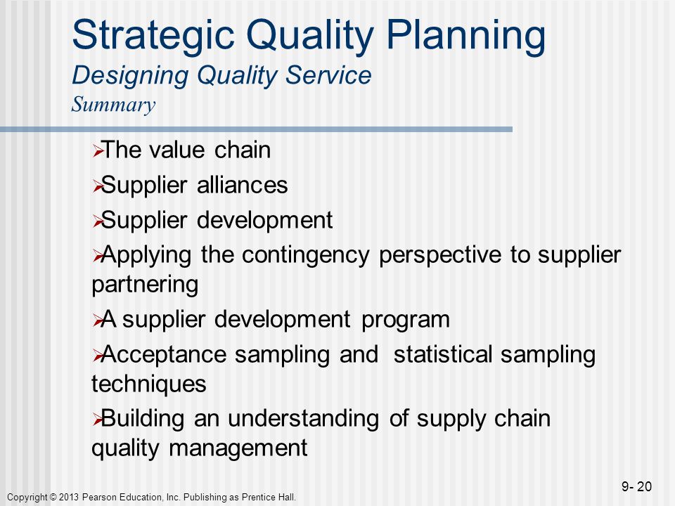 Strategic Quality Planning Designing Quality Service Summary