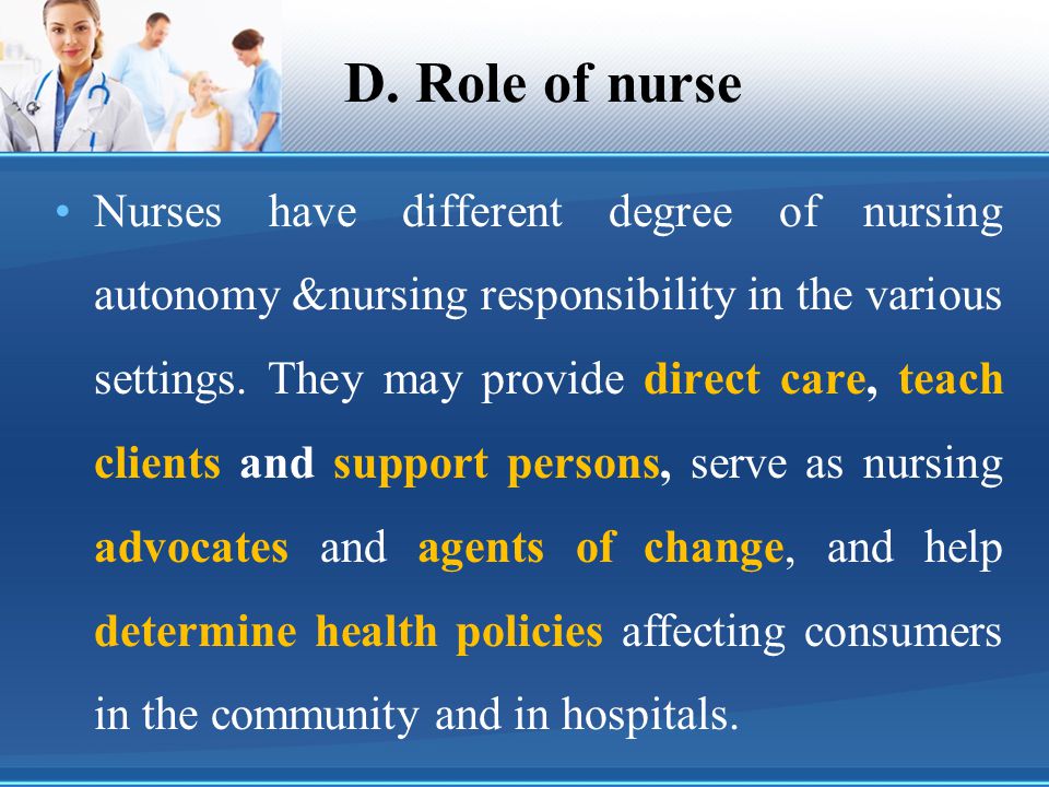 D. Role of nurse