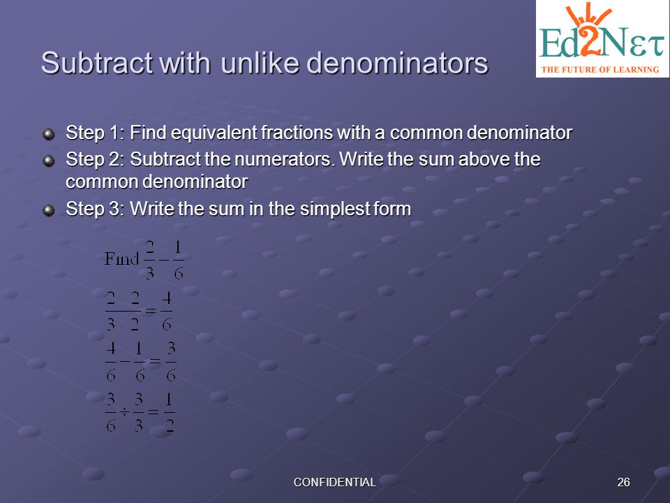 Subtract with unlike denominators