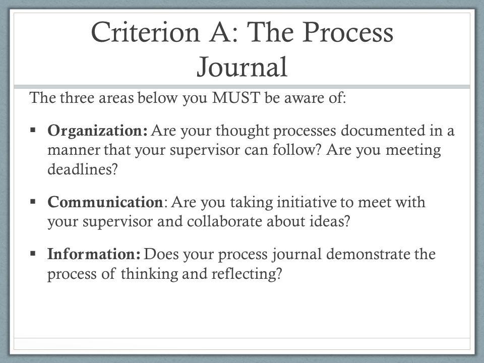 Criterion A: The Process Journal