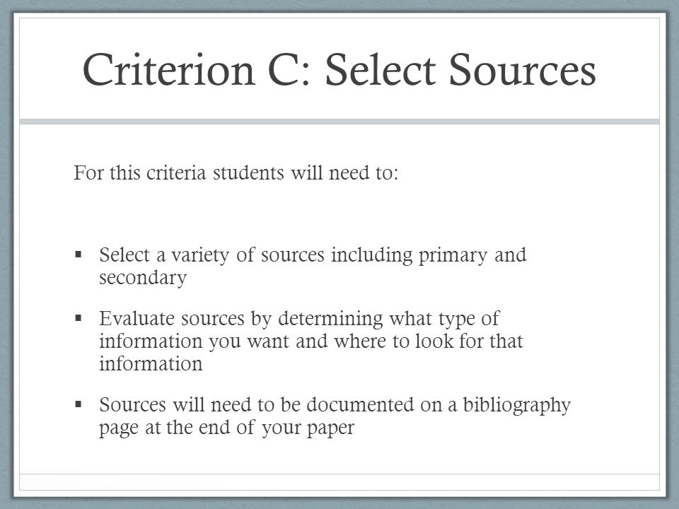 Criterion C: Select Sources