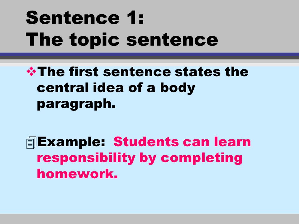 Sentence 1: The topic sentence