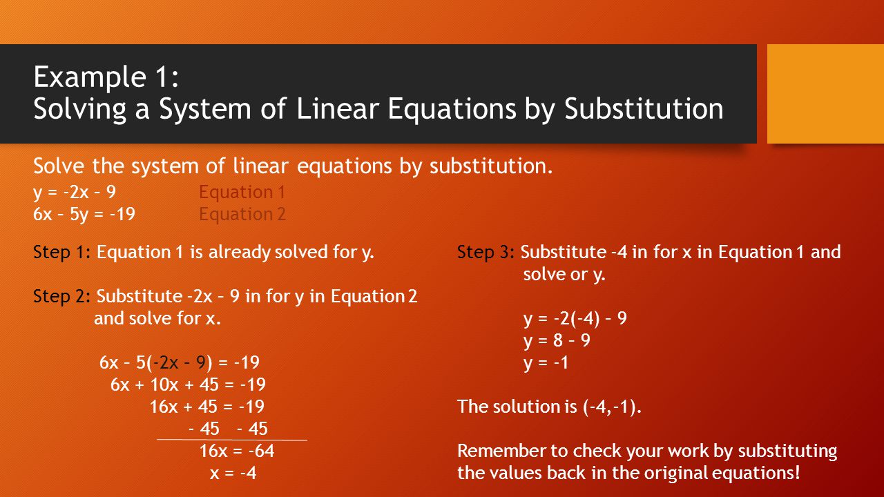 Example 1: Solving a System of Linear Equations by Substitution