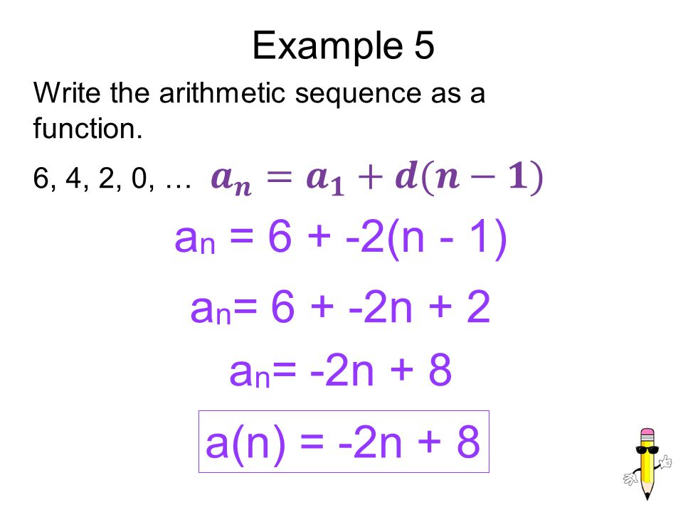 an = (n - 1) an= n + 2 an= -2n + 8 a(n) = -2n + 8