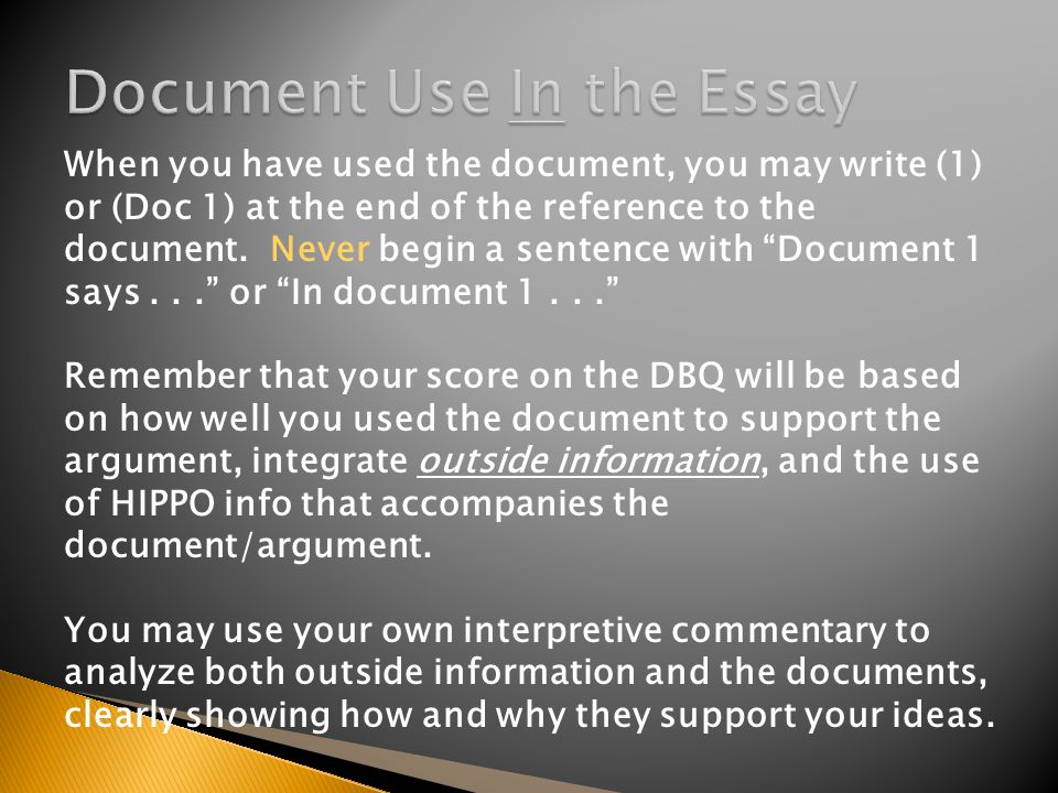 Document Use In the Essay