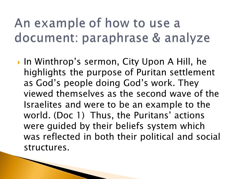 An example of how to use a document: paraphrase & analyze