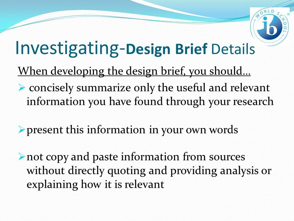 Investigating-Design Brief Details