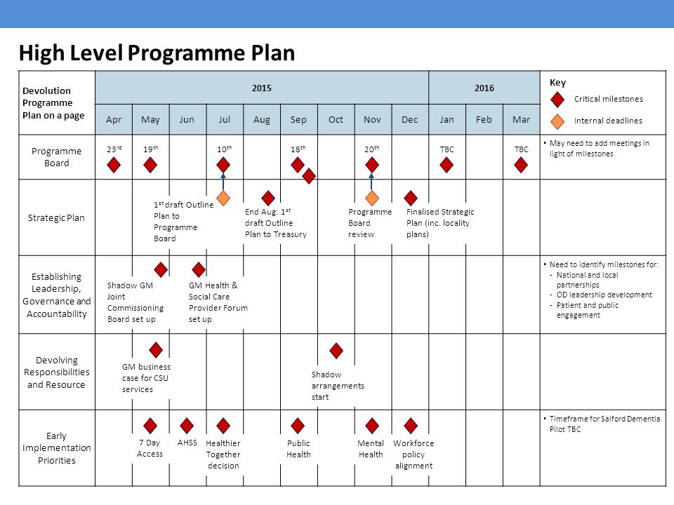 High Level Programme Plan