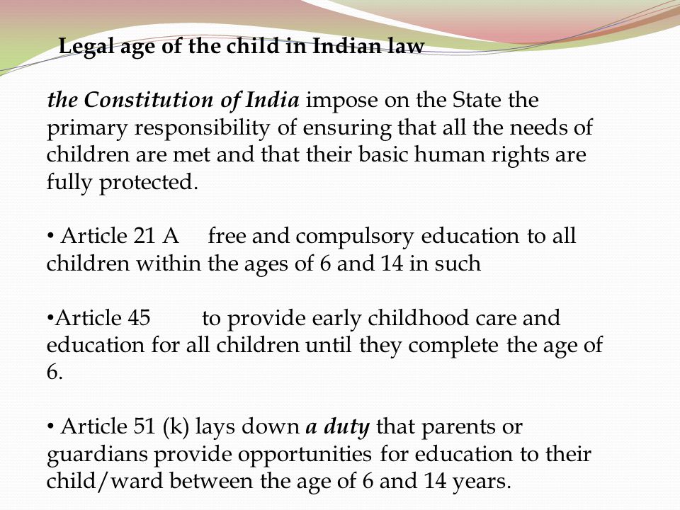 Legal age of the child in Indian law
