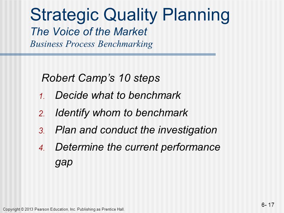 Strategic Quality Planning The Voice of the Market Business Process Benchmarking