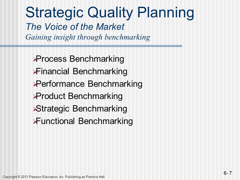 Strategic Quality Planning The Voice of the Market Gaining insight through benchmarking