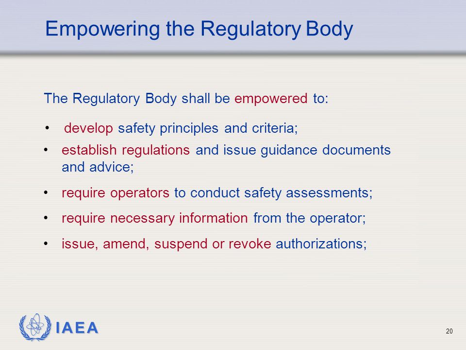 Empowering the Regulatory Body