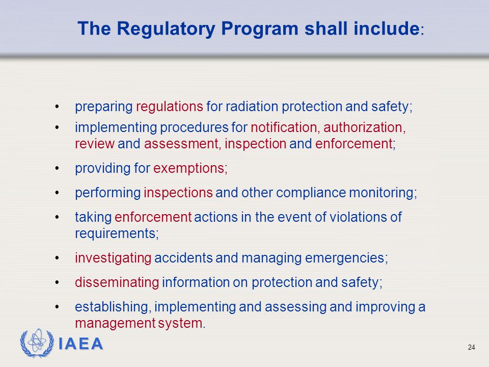 The Regulatory Program shall include: