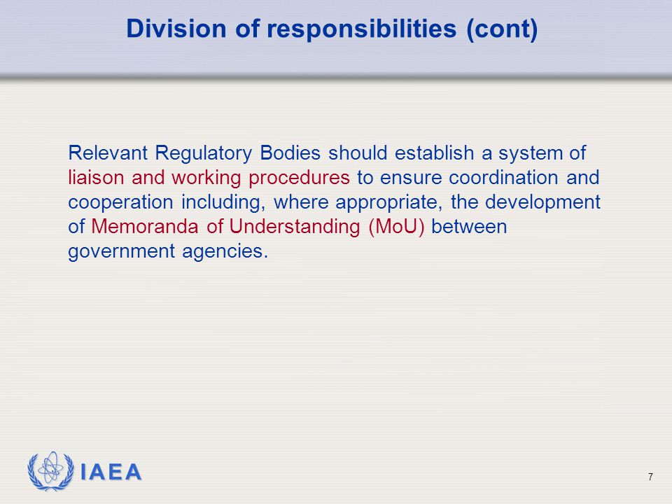 Division of responsibilities (cont)