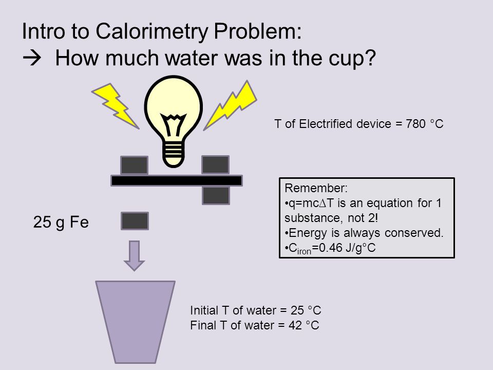 Intro to Calorimetry Problem:  How much water was in the cup