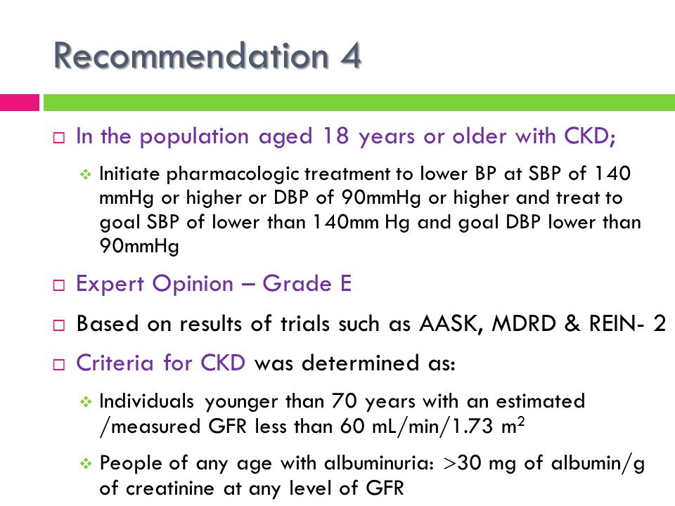 Recommendation 4 In the population aged 18 years or older with CKD;