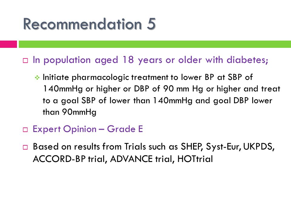 Recommendation 5 In population aged 18 years or older with diabetes;