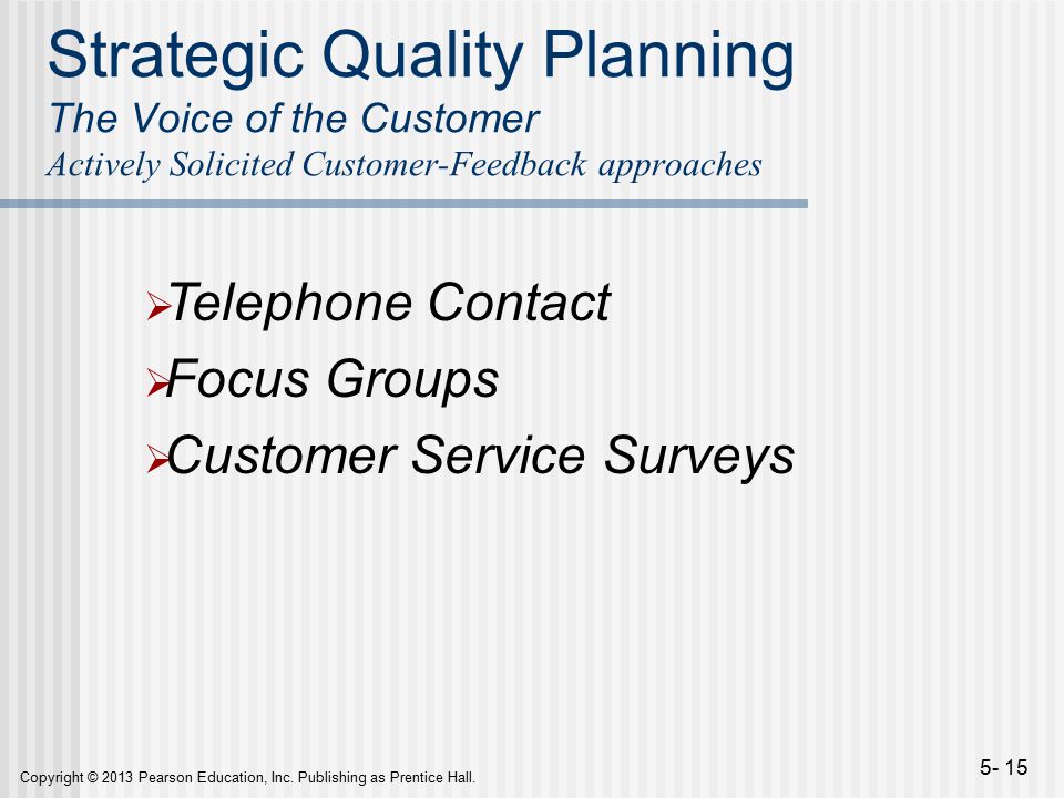 Strategic Quality Planning The Voice of the Customer Actively Solicited Customer-Feedback approaches