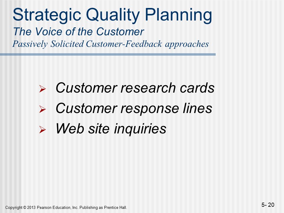 Strategic Quality Planning The Voice of the Customer Passively Solicited Customer-Feedback approaches