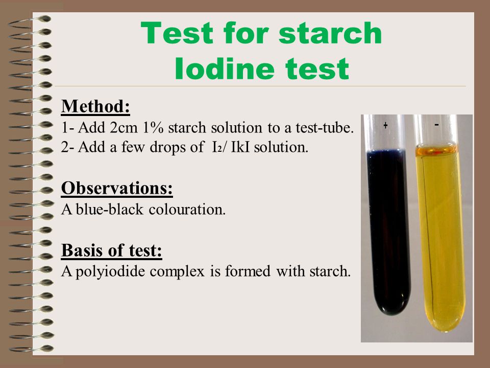 Test for starch Iodine test
