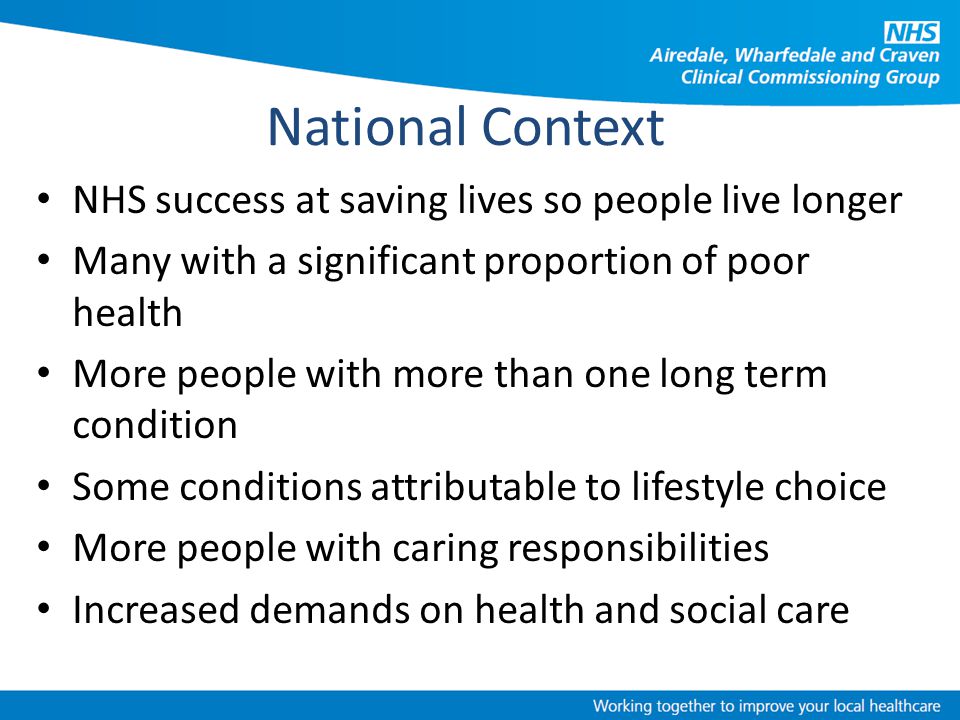 National Context NHS success at saving lives so people live longer