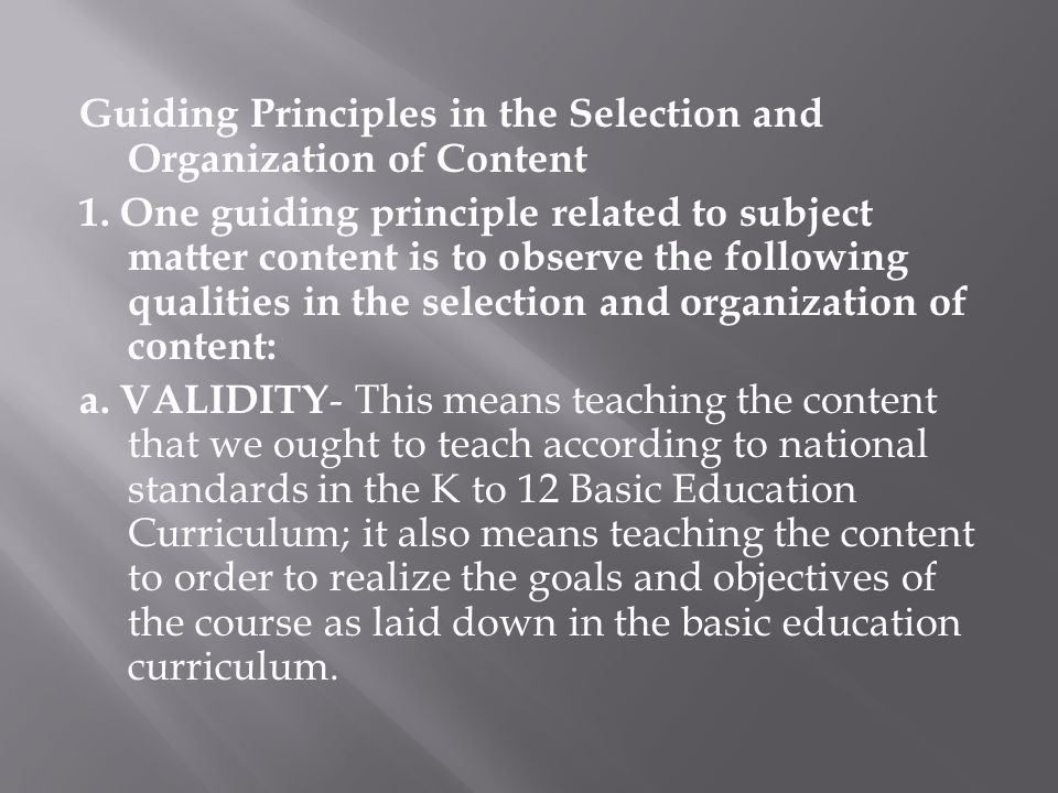 guiding principles in content selection
