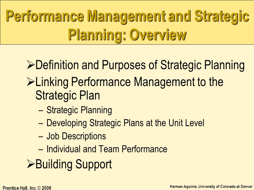 Performance Management and Strategic Planning: Overview