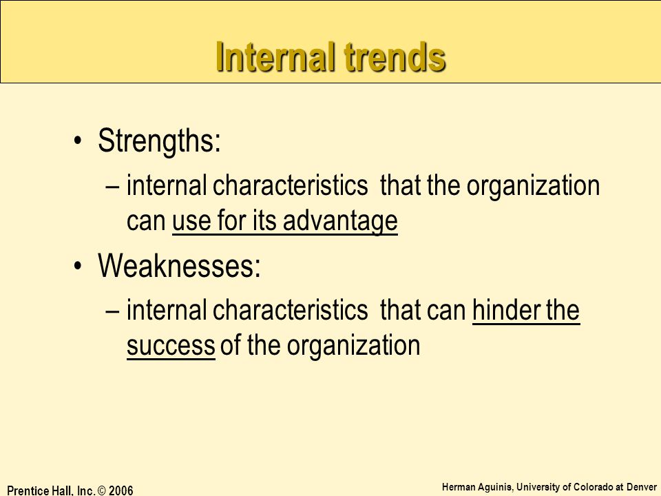 Internal trends Strengths: Weaknesses: