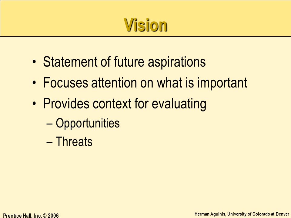 Vision Statement of future aspirations