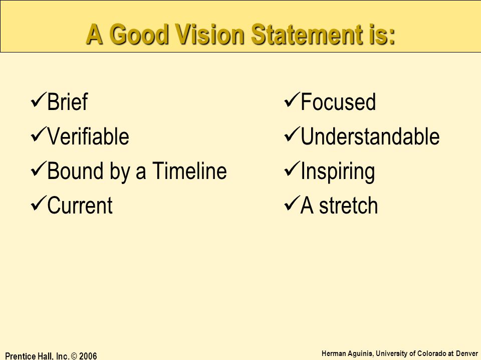 A Good Vision Statement is: