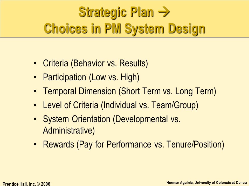Strategic Plan  Choices in PM System Design