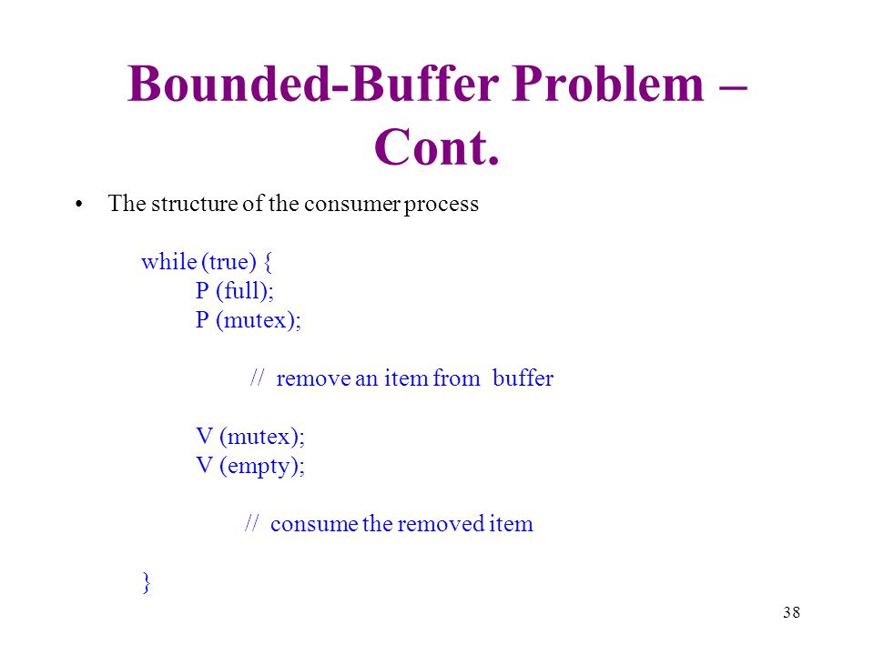 Bounded-Buffer Problem – Cont.
