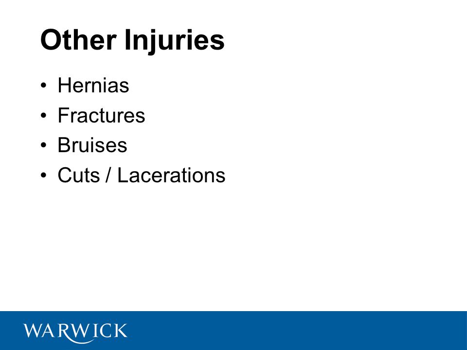 Other Injuries Hernias Fractures Bruises Cuts / Lacerations