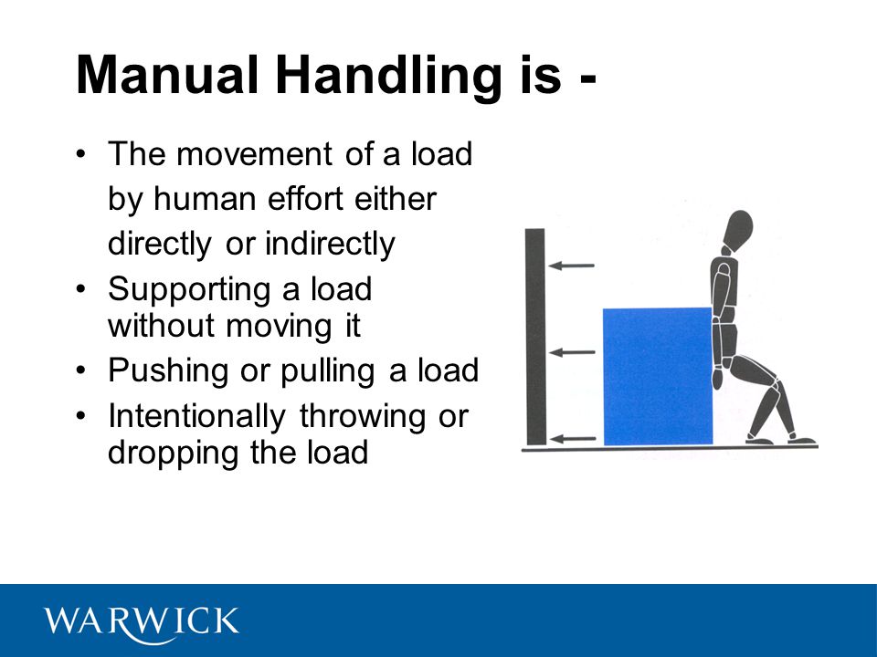 Manual Handling is - The movement of a load by human effort either