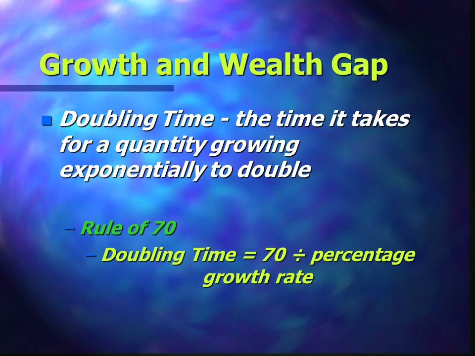 Doubling Time = 70 ÷ percentage growth rate