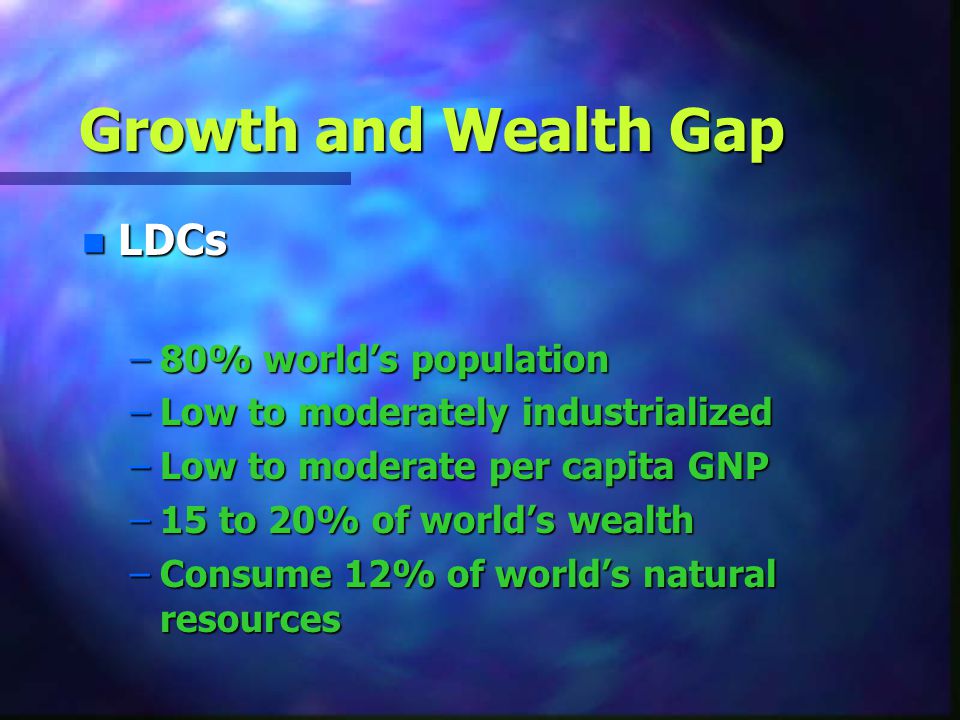 Growth and Wealth Gap LDCs 80% world’s population