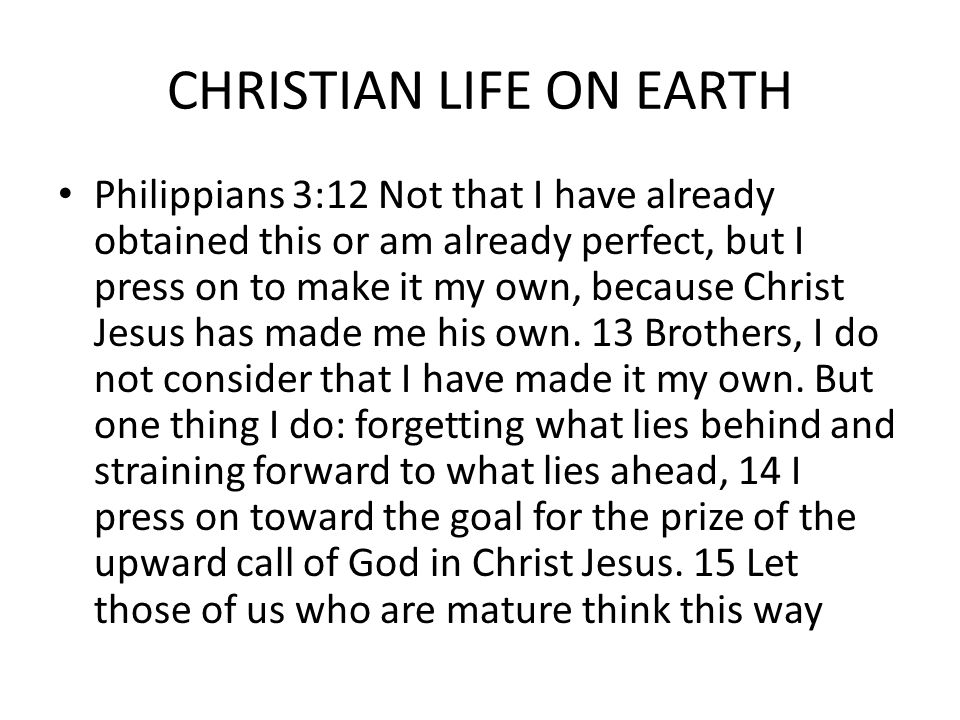 CHRISTIAN LIFE ON EARTH