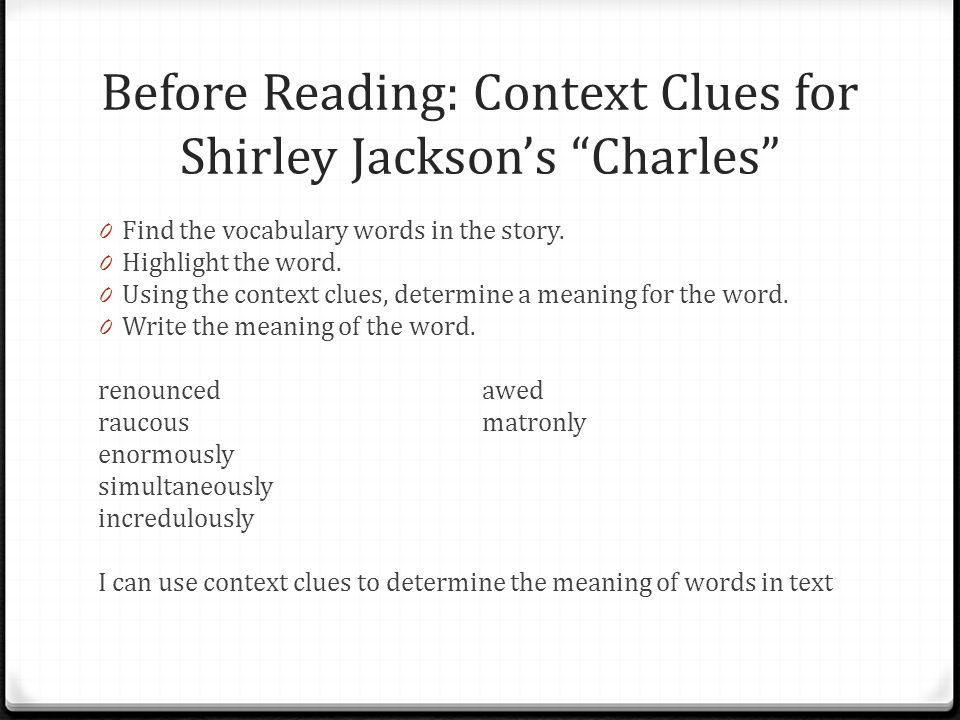 Before Reading: Context Clues for Shirley Jackson’s Charles