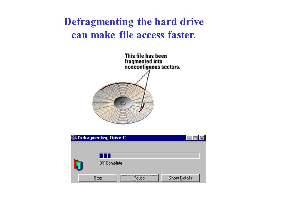 Defragmenting the hard drive can make file access faster.