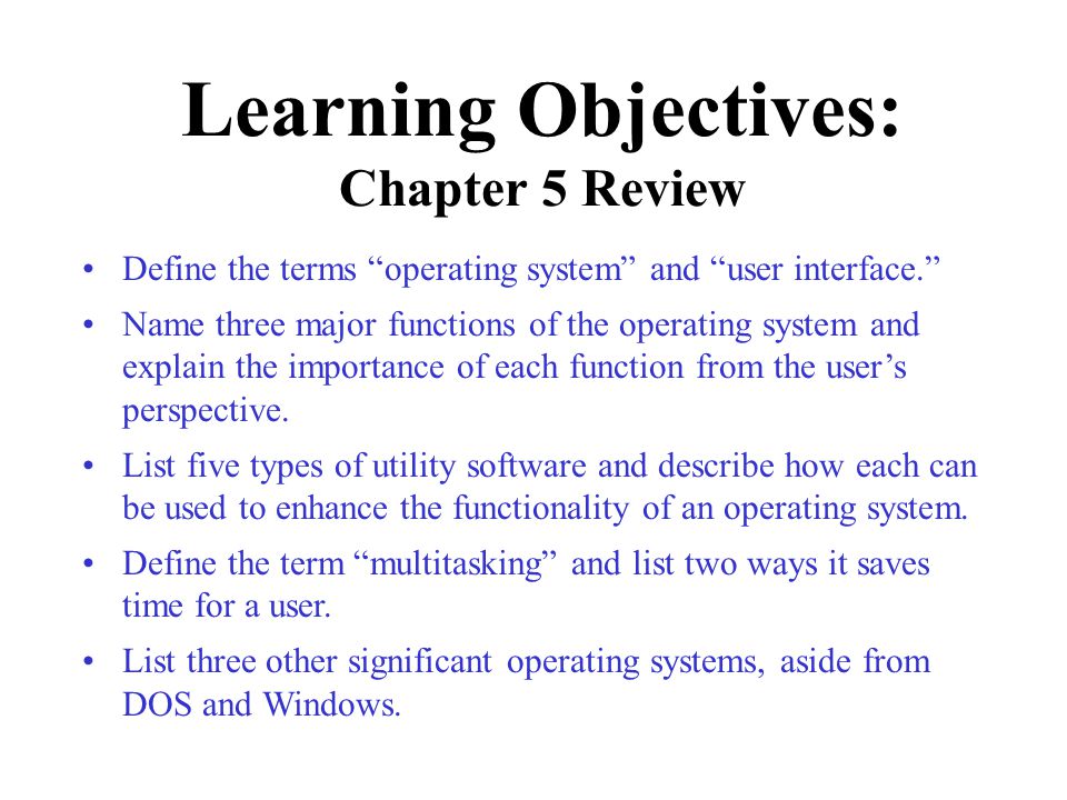 Learning Objectives: Chapter 5 Review