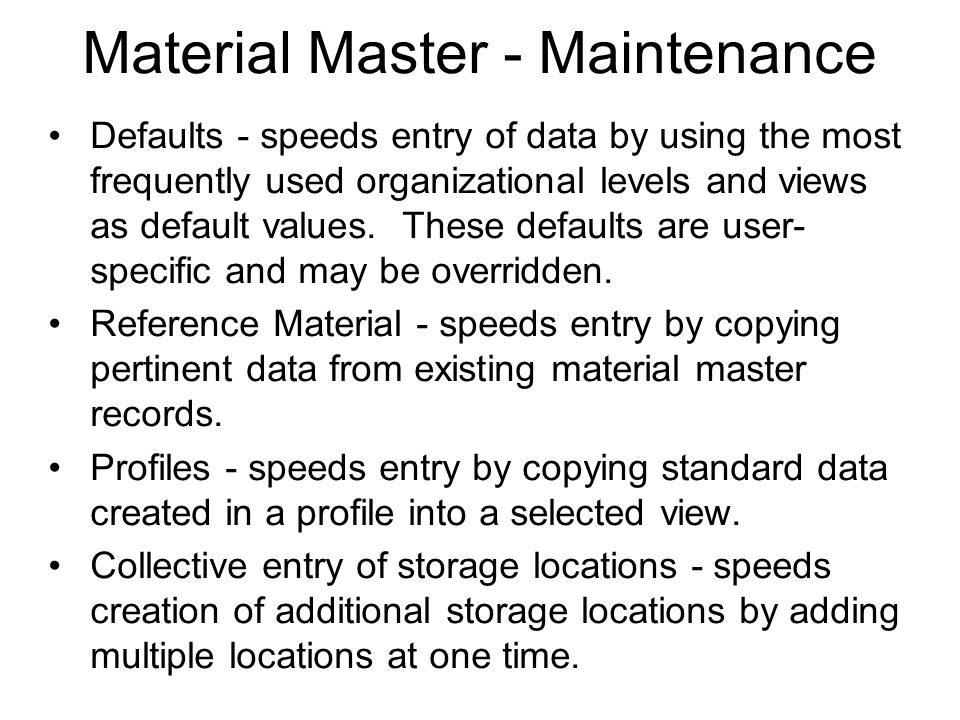 Material Master - Maintenance