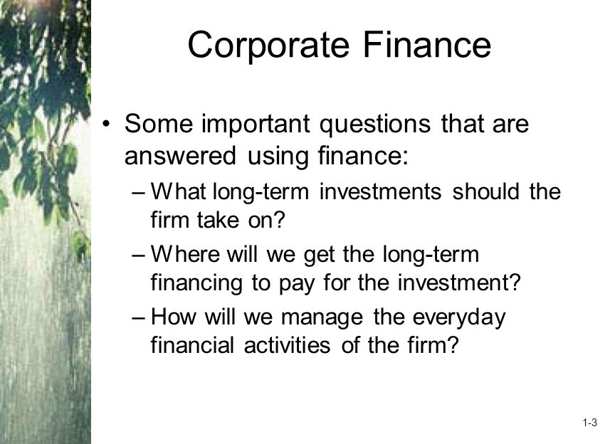 Financial Manager Financial managers try to answer some or all of these questions.