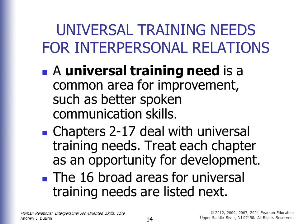 UNIVERSAL TRAINING NEEDS FOR INTERPERSONAL RELATIONS
