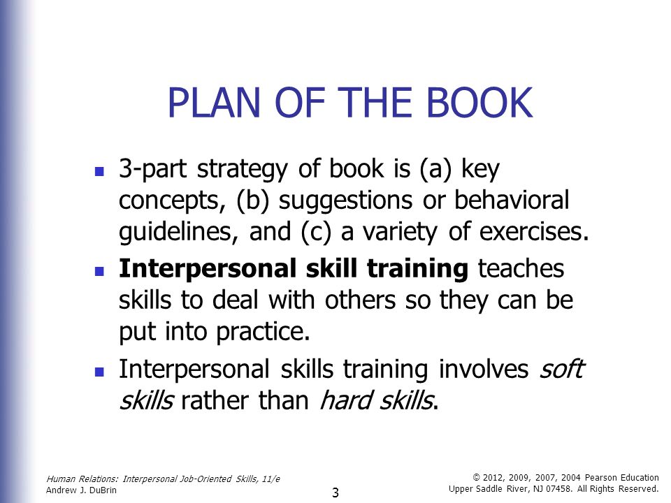PLAN OF THE BOOK 3-part strategy of book is (a) key concepts, (b) suggestions or behavioral guidelines, and (c) a variety of exercises.