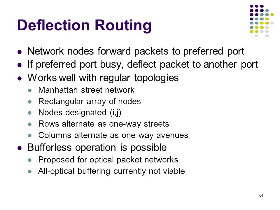 Deflection Routing Network nodes forward packets to preferred port